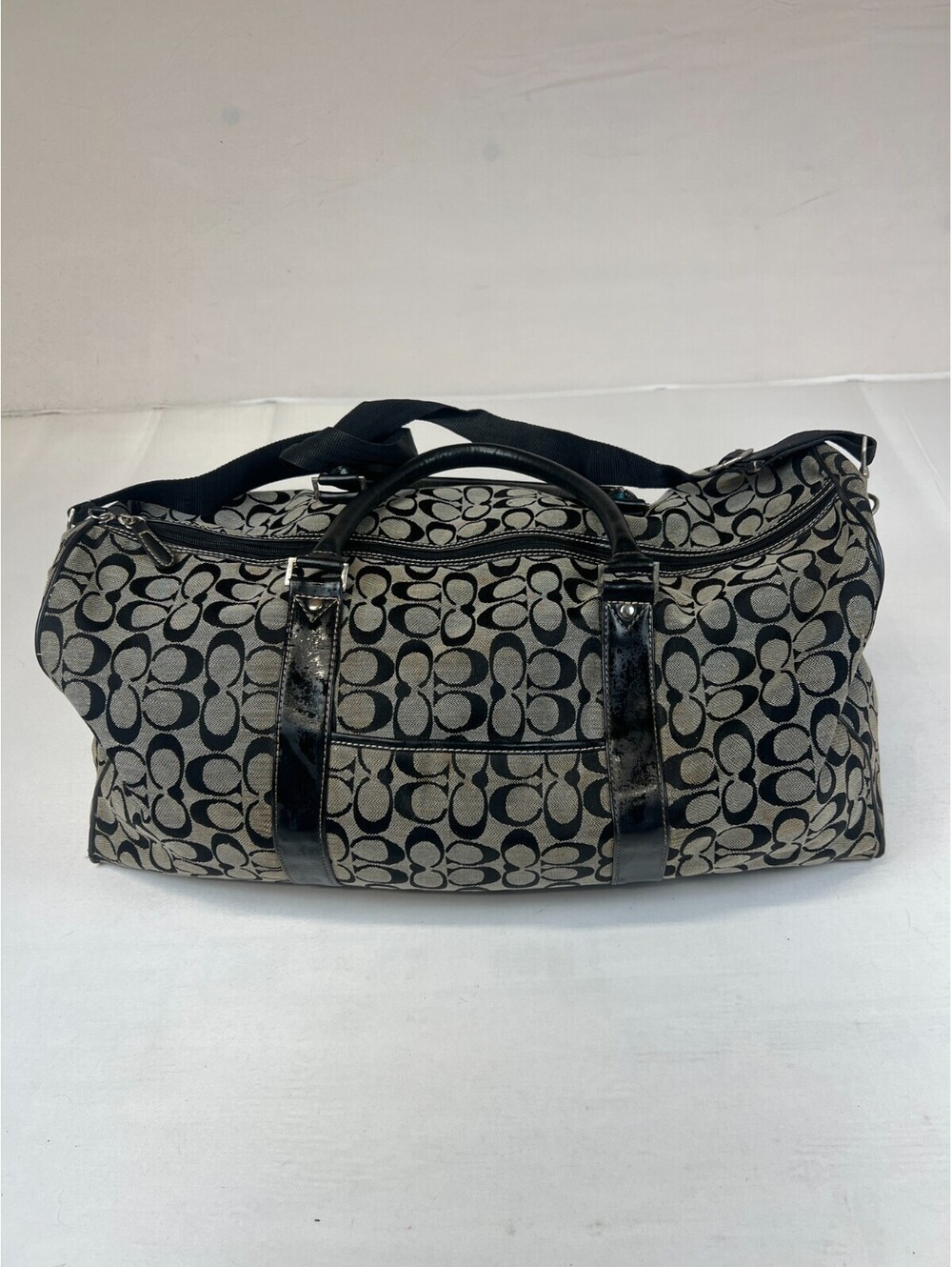 Vintage Coach Signature C Monogram Black Grey Travel Duffle Weekender Gym Bag